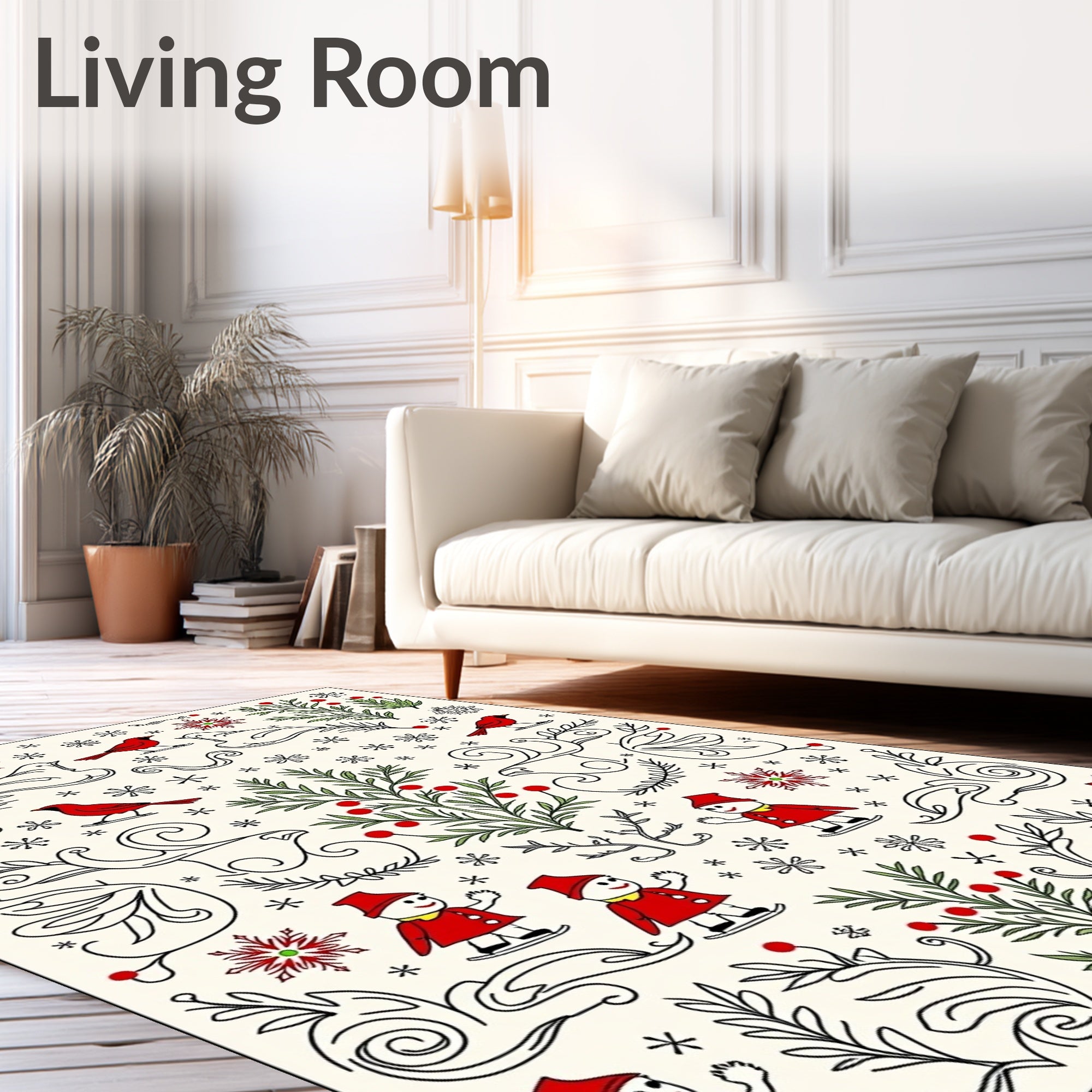 Whimsical Red Cardinal Snowman Skating Festive Rug