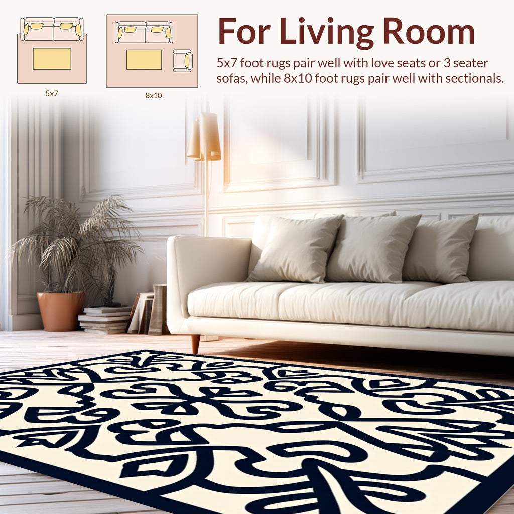 Ornate Floral Motif Symmetry Design Rug
