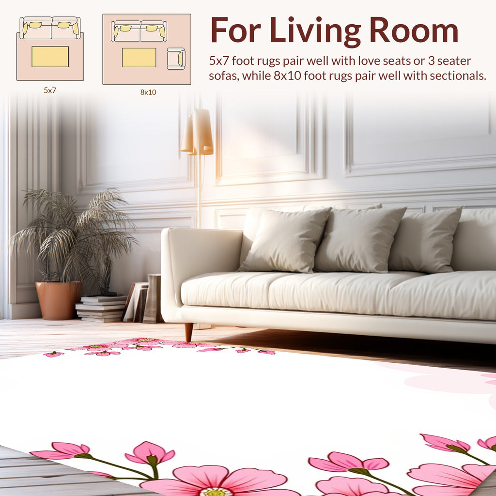 Pink Floral Design Border Rug