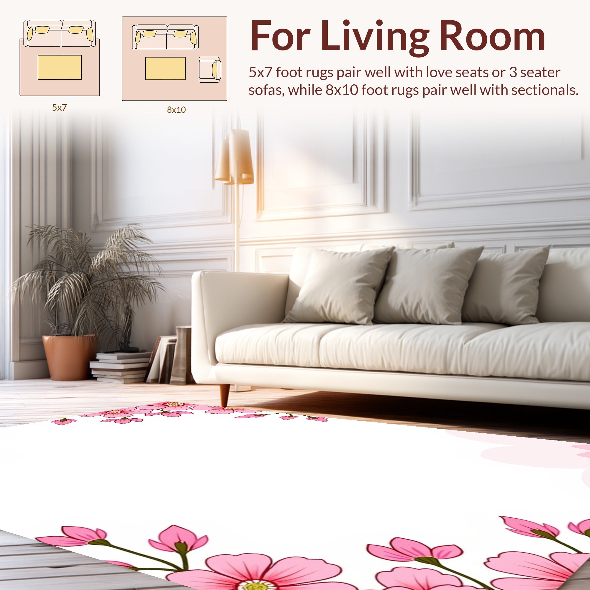 Pink Floral Design Border Rug