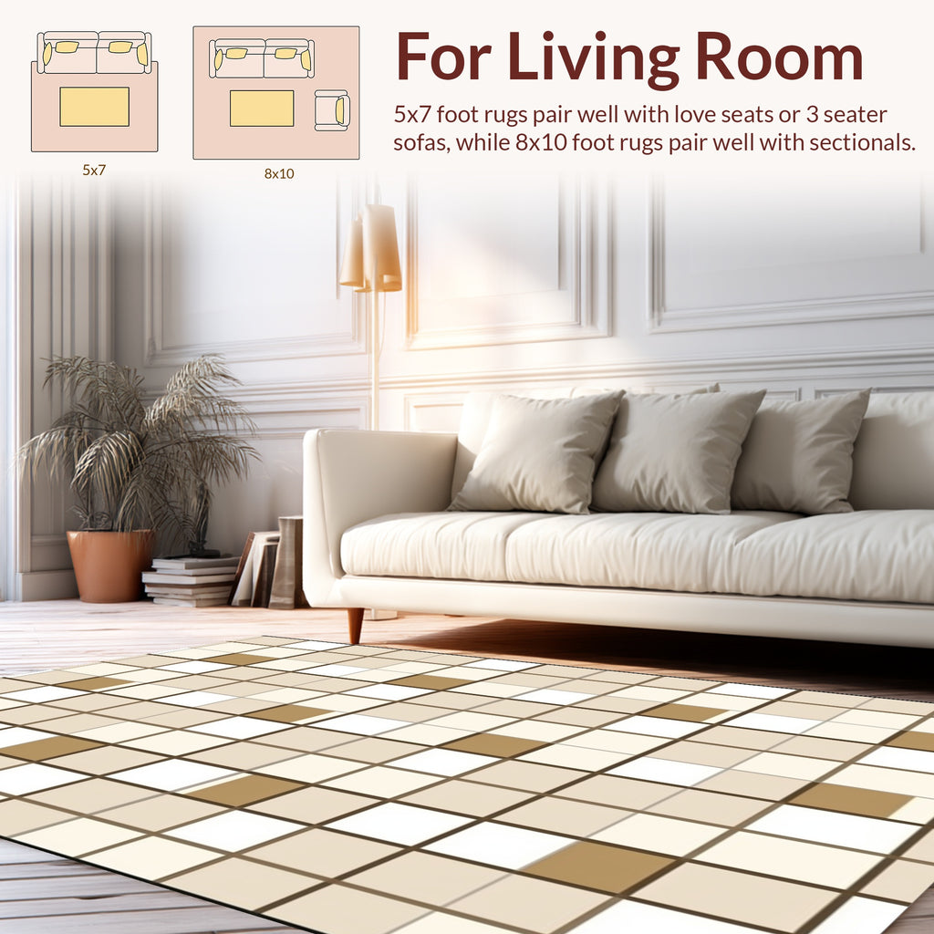 Neutral Toned Square Pattern Print Rug