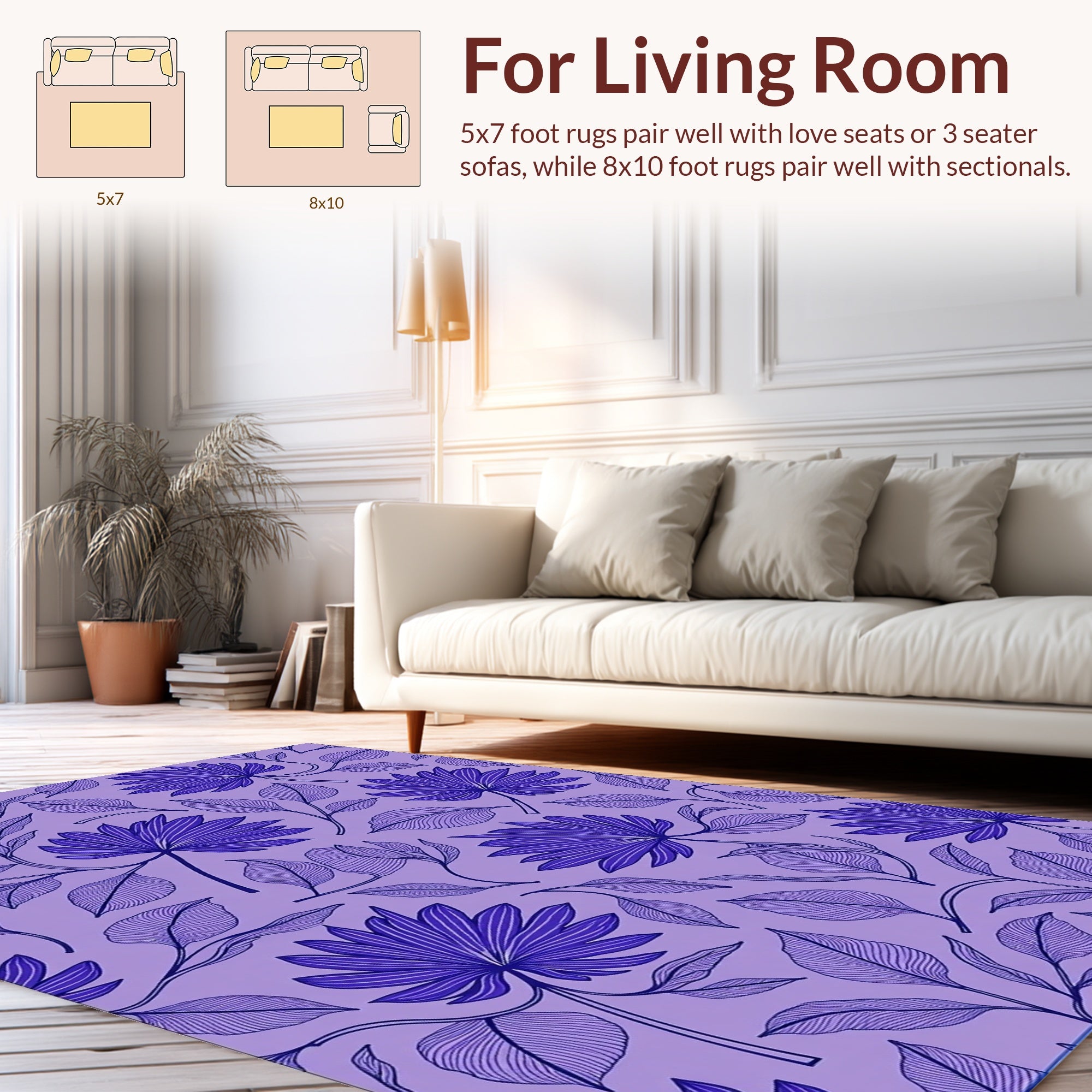 Purple Palm Leaf Art Deco Rug