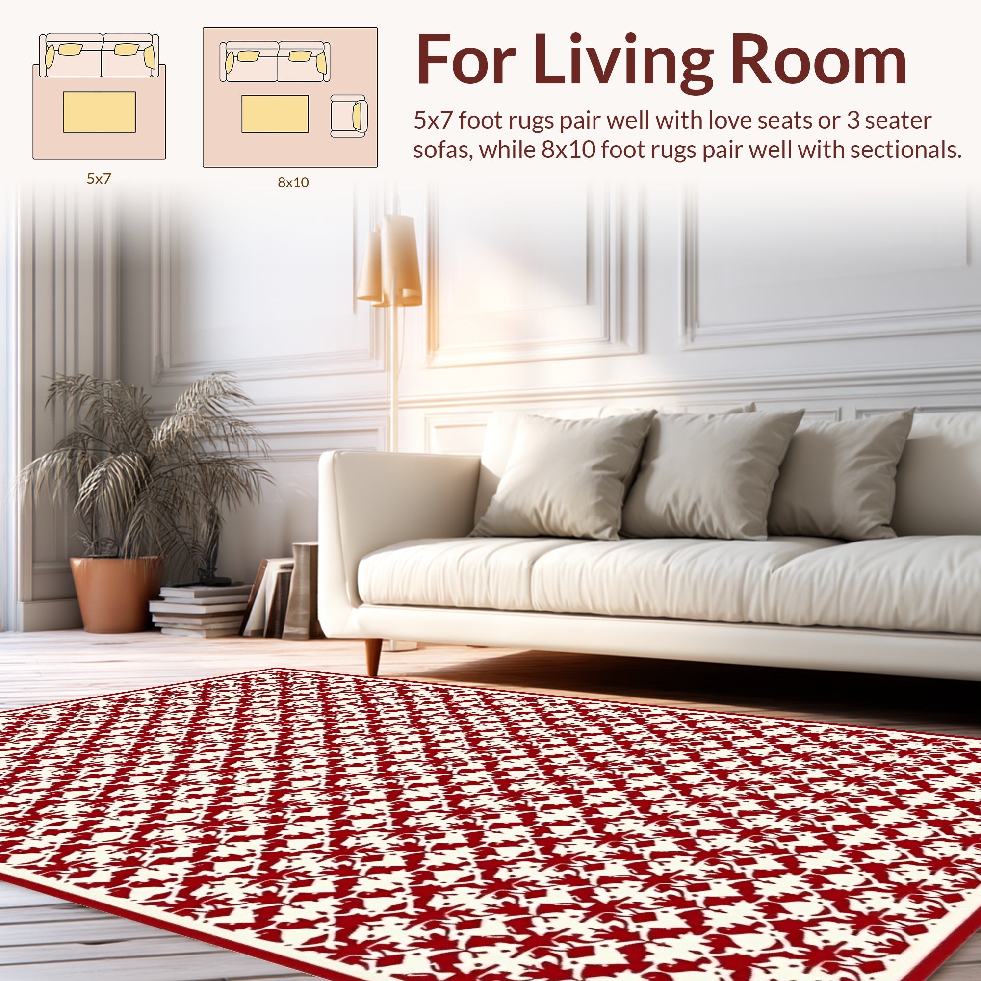 Classic Red Cream Damask Pattern Rug
