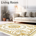 Elegant Gold Floral Mandalas Rug