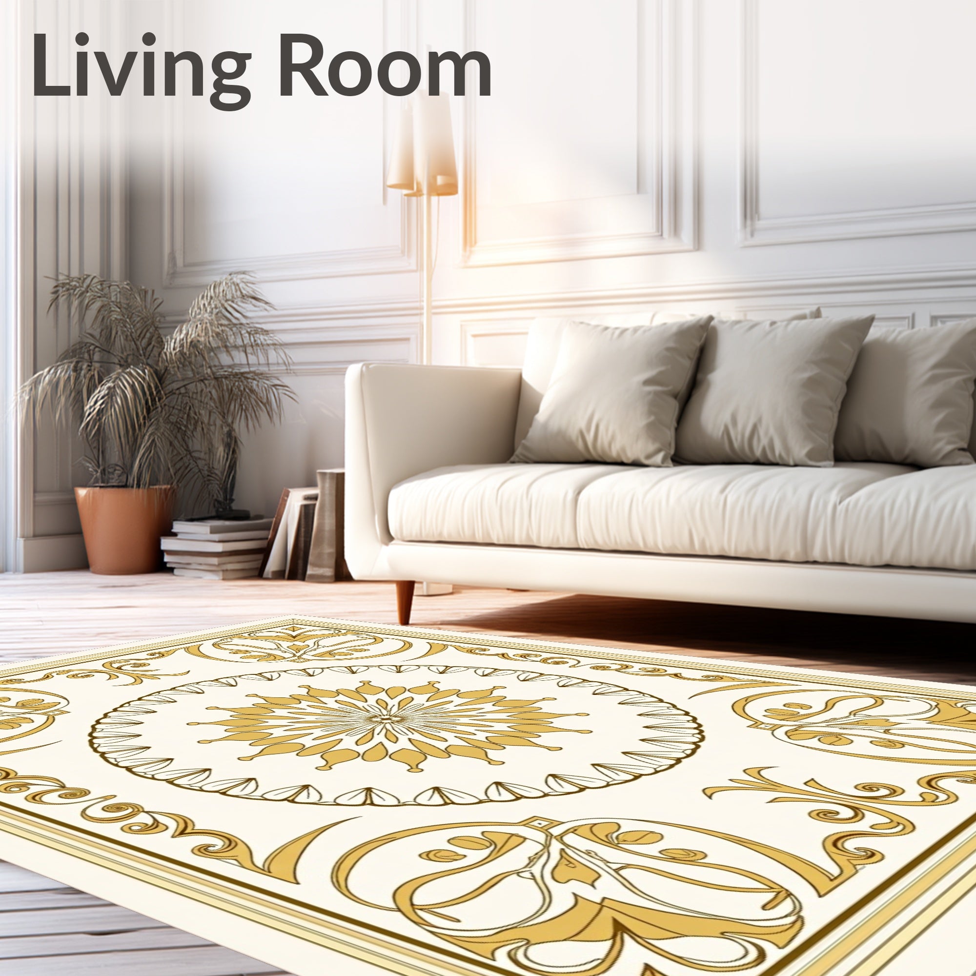 Elegant Gold Floral Mandalas Rug