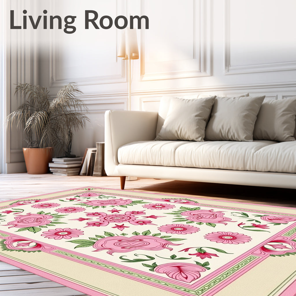 Pink Floral Garden Medallion Rug