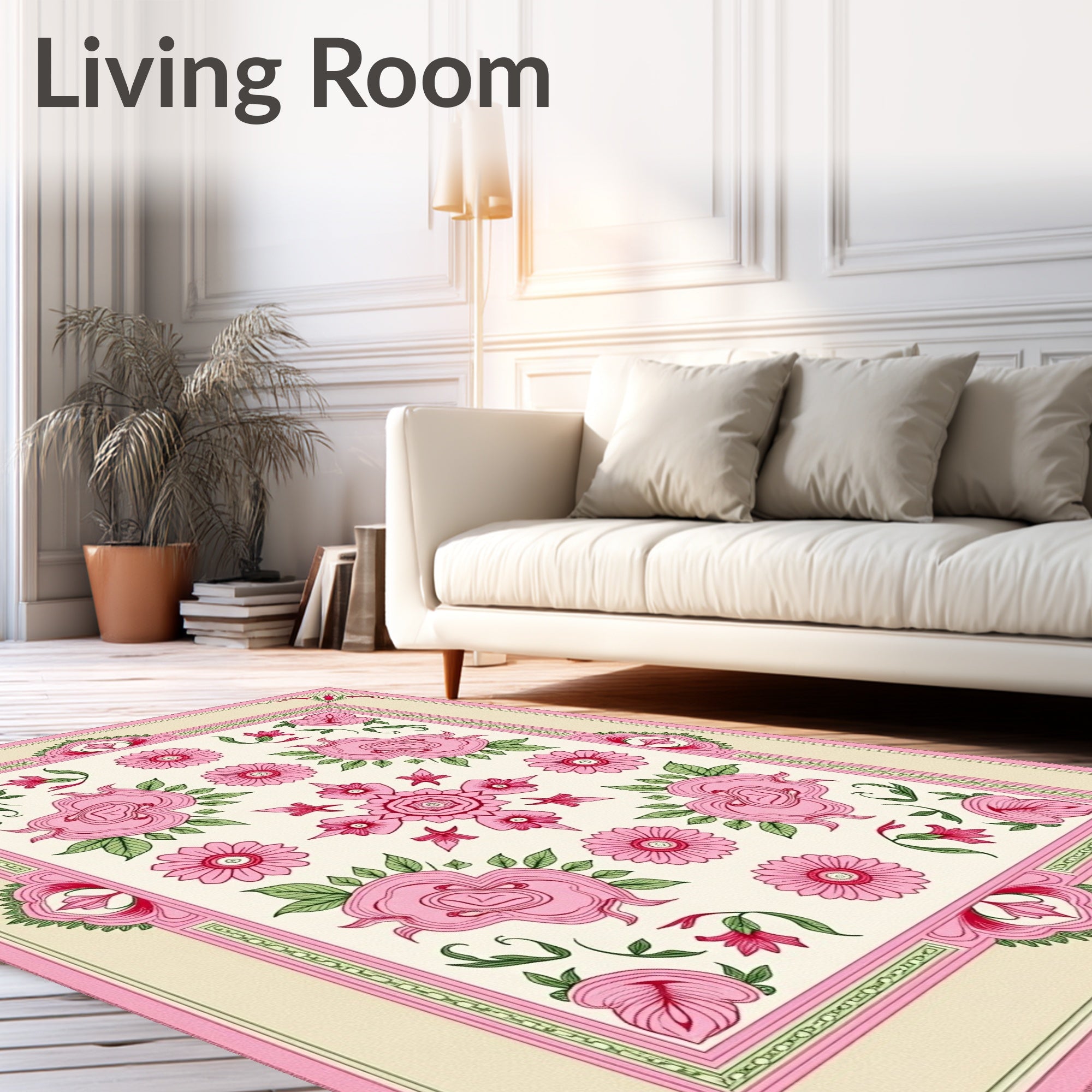 Pink Floral Garden Medallion Rug