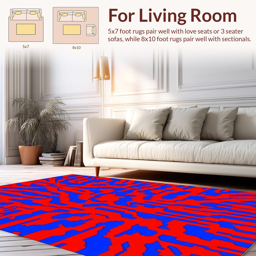 Red Blue Abstract Organic Pattern Rug