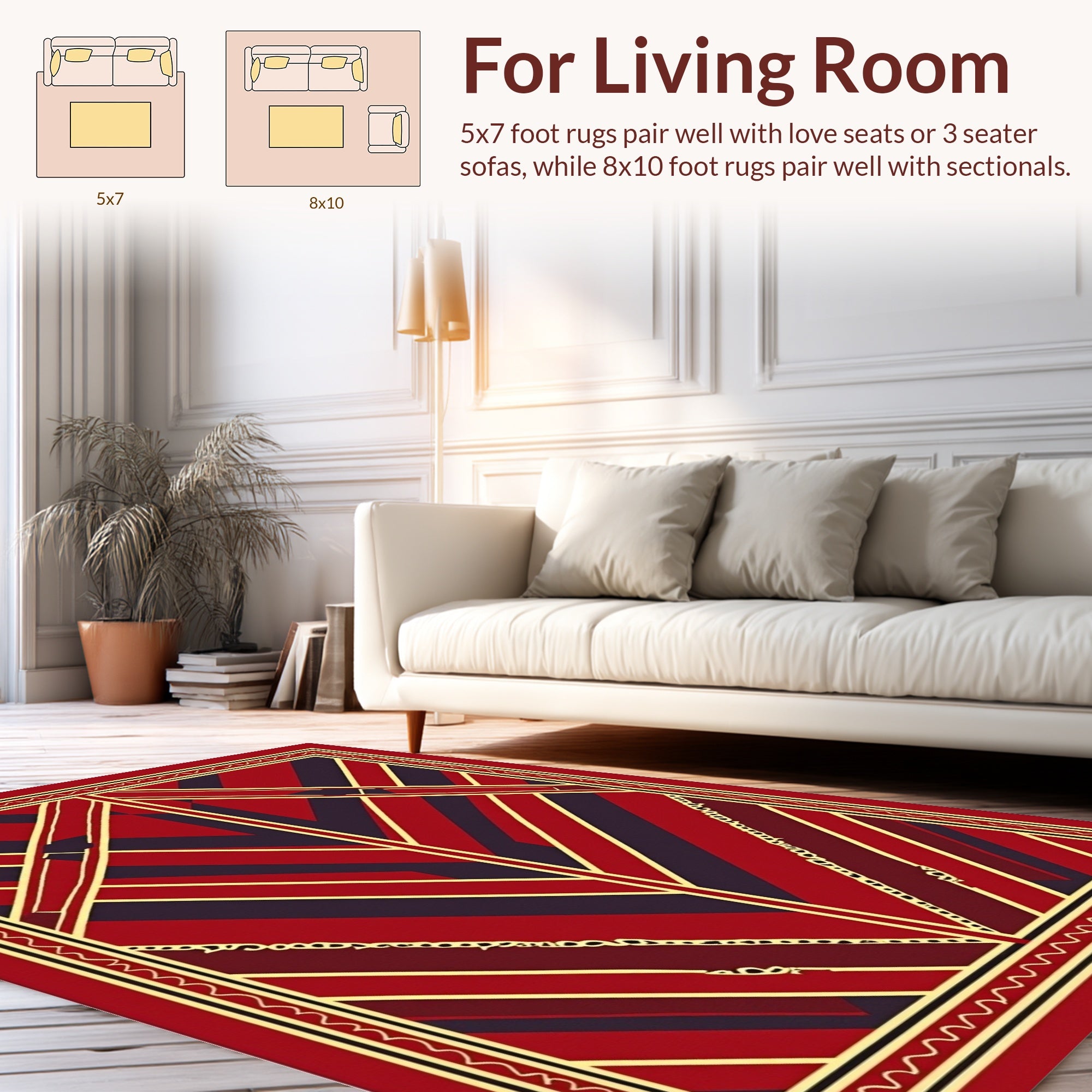 Red Gold Geometric Stripe Rug