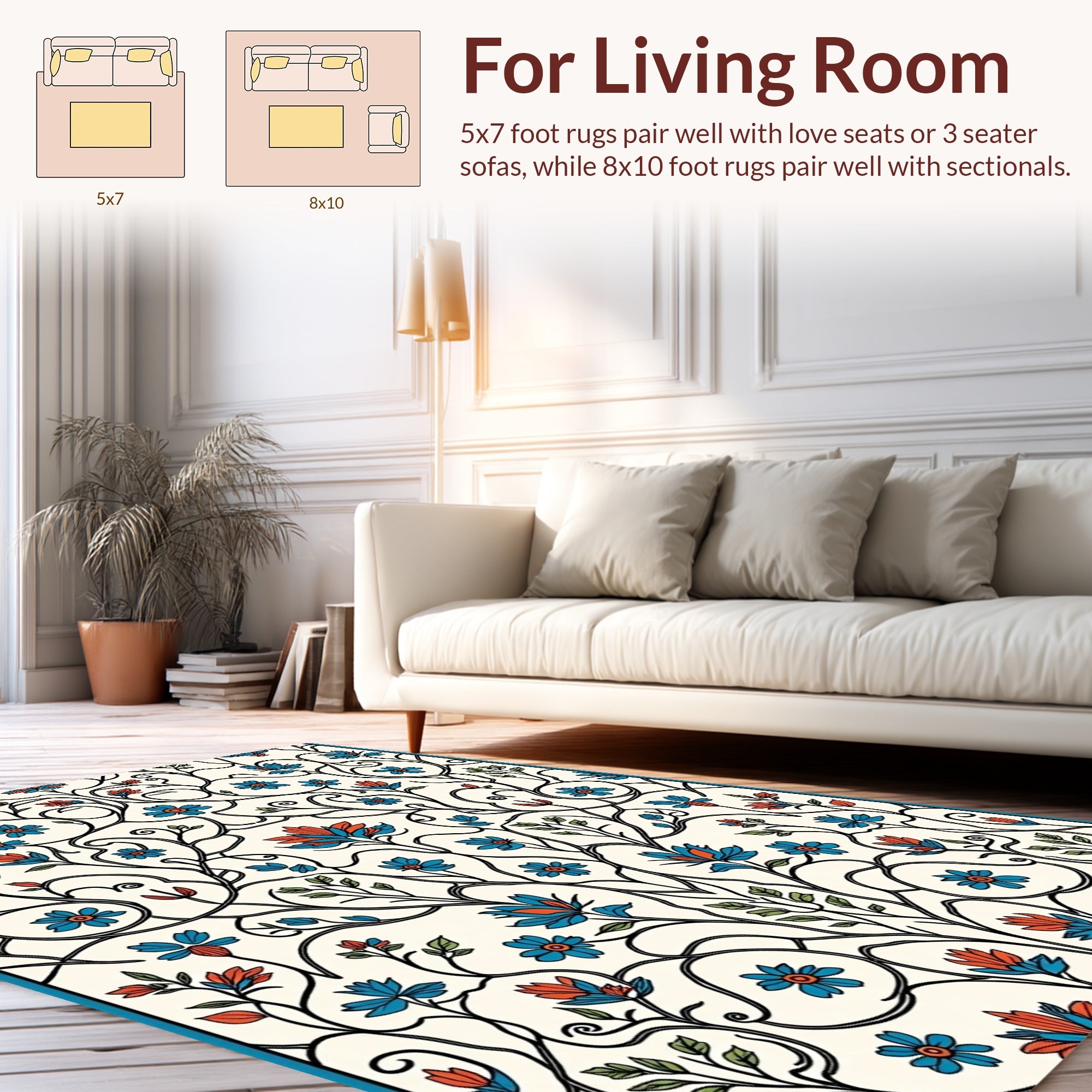 Intricate Floral Vines Cream Rug