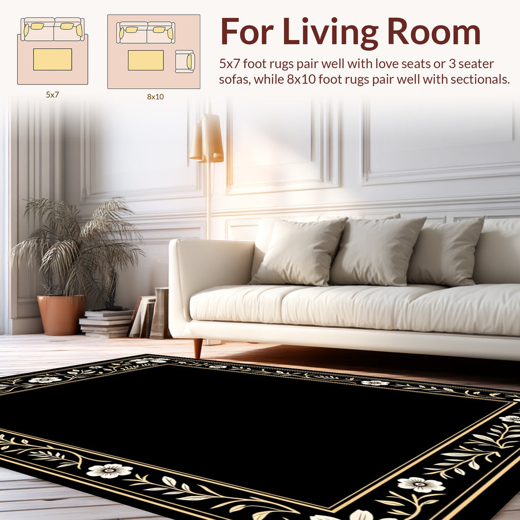 Elegant Floral Scroll Border Design Rug