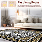 Ornate Black Gold Scrollwork Design Rug