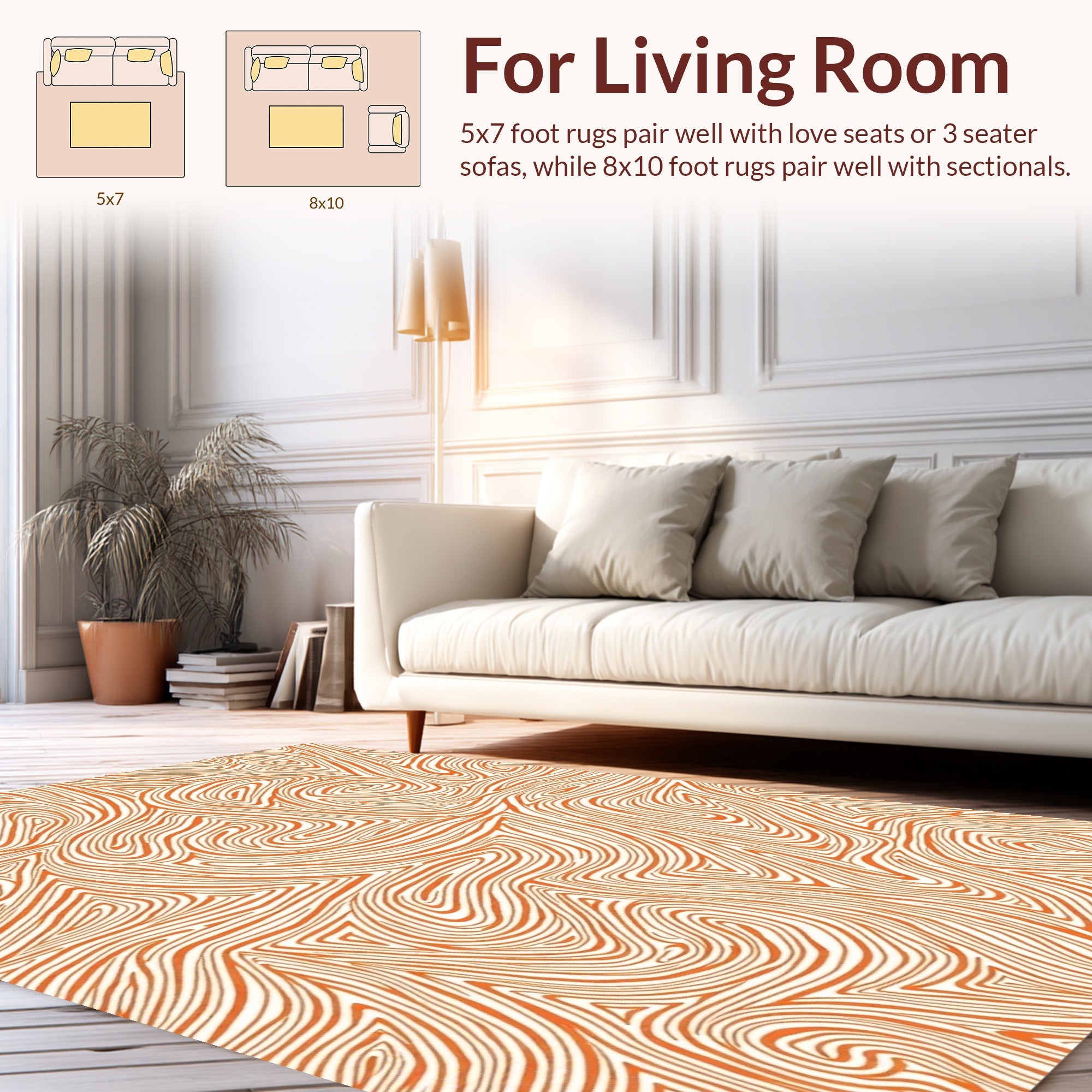 Orange Swirl Line Abstract Art Rug