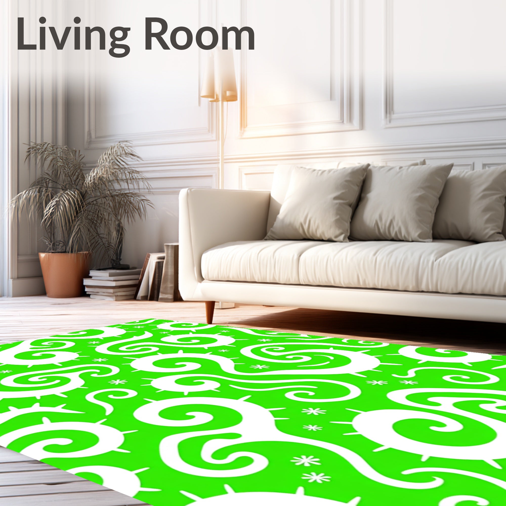 Bright Green Whimsical Swirls Rug