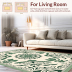 Green Leaf Mandala and Scroll Design Rug