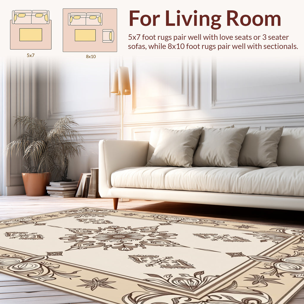 Elegant Floral Medallion Border Design Rug