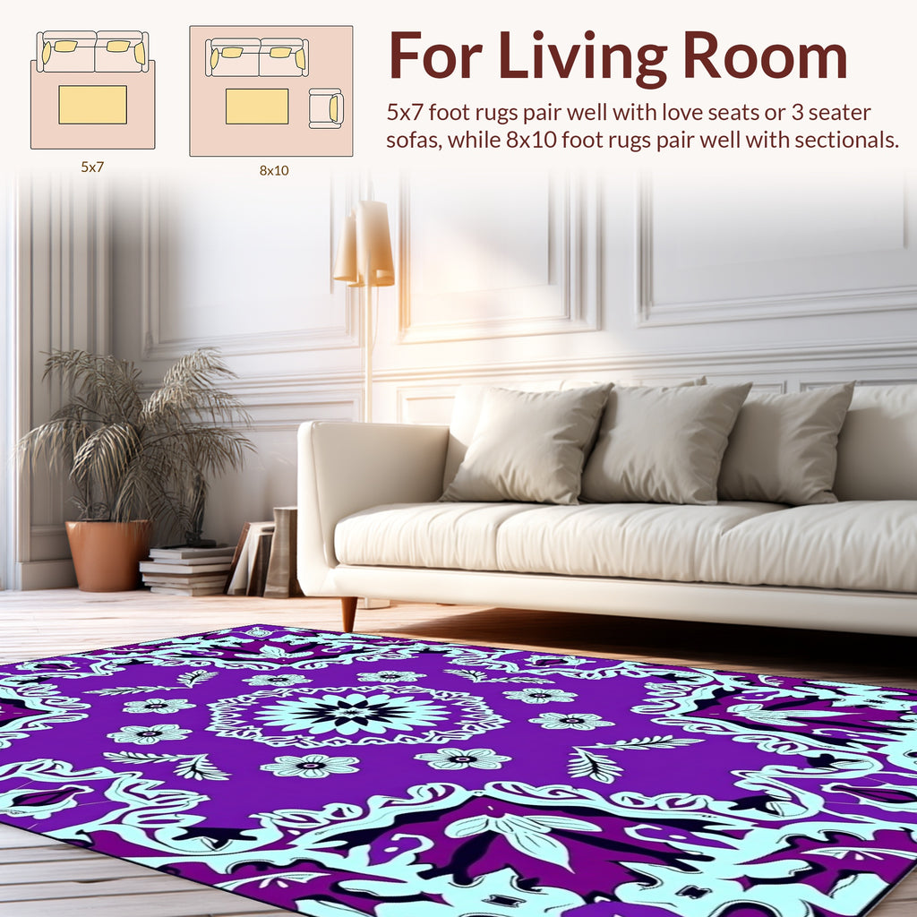 Purple Floral Medallion Mandala Design Rug