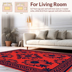 Bold Red Floral Scroll Border Rug