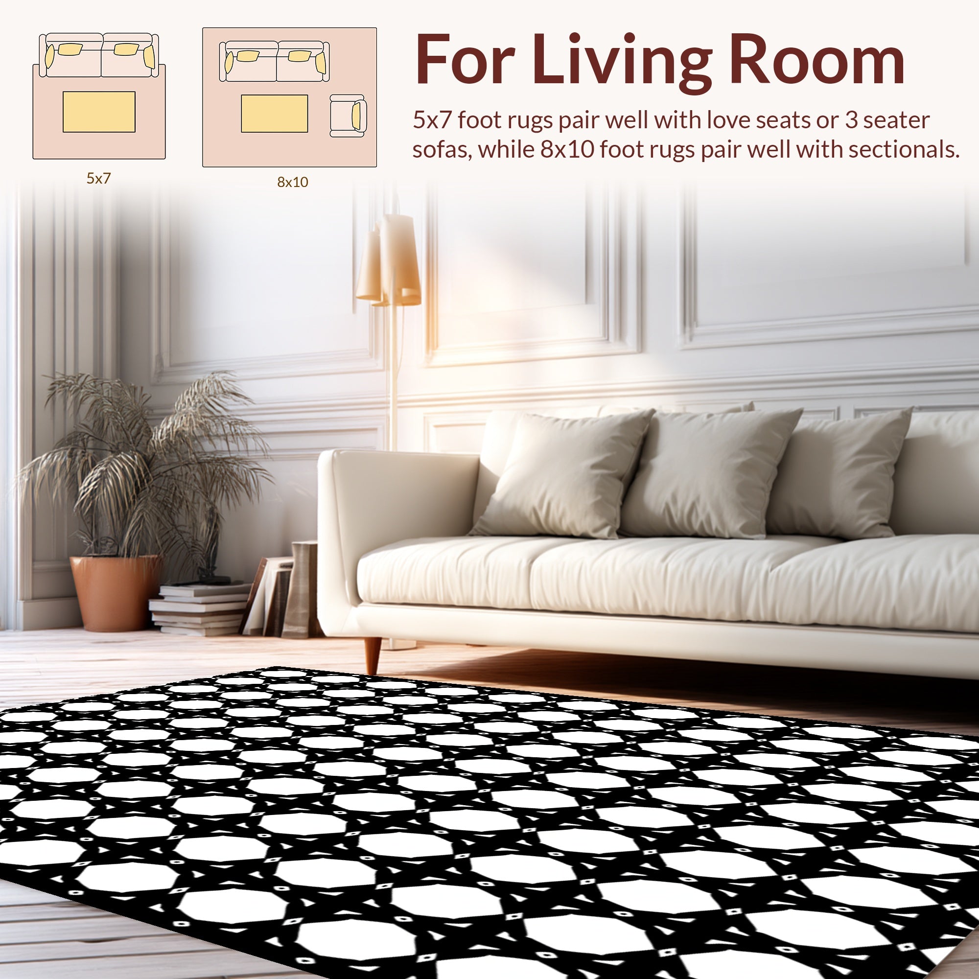 Black White Geometric Lattice Pattern Rug