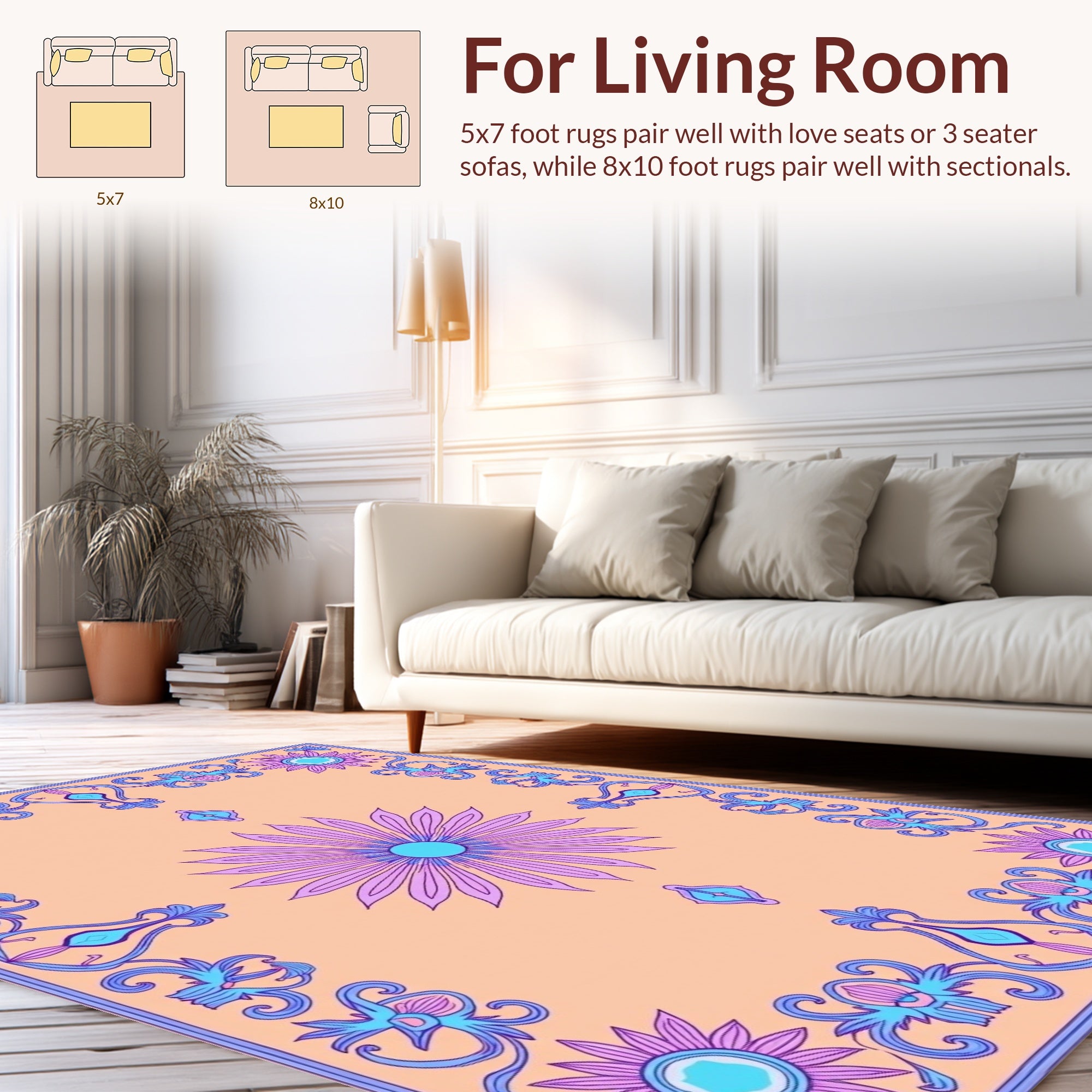 Floral Border with Blue Accents Rug