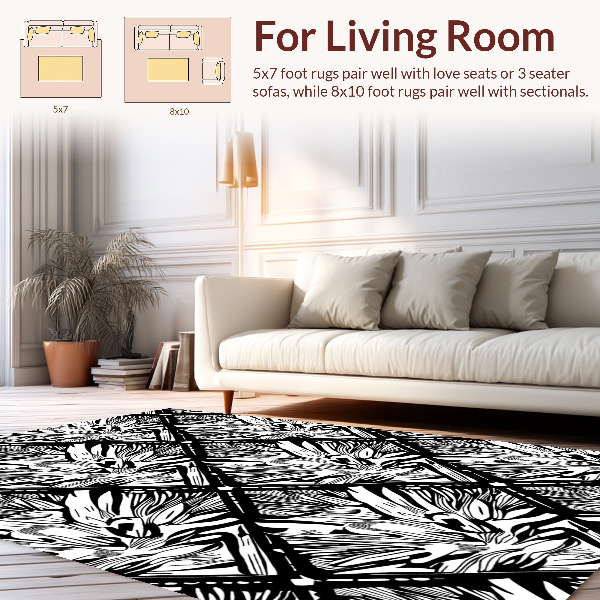Dramatic Linear Floral Diamond Pattern Rug