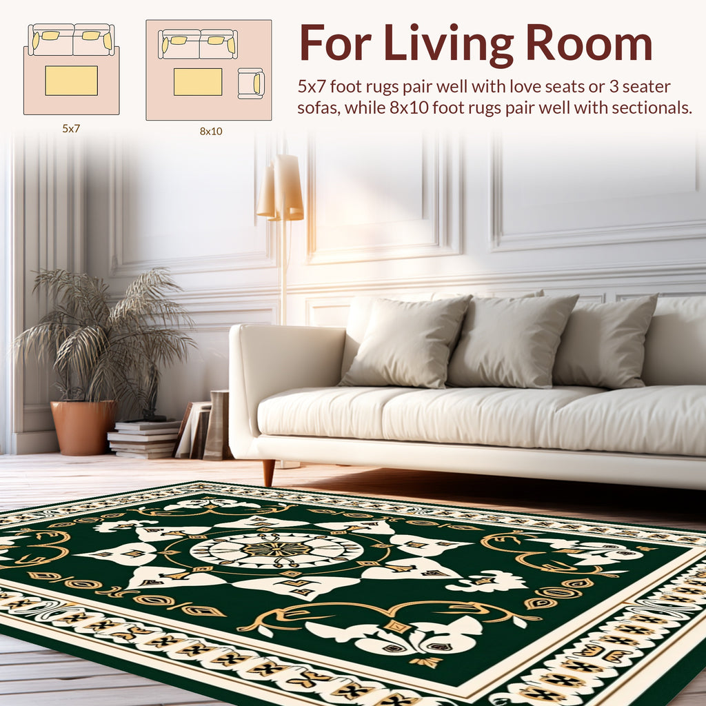 Emerald Gold Intricate Floral Pattern Rug