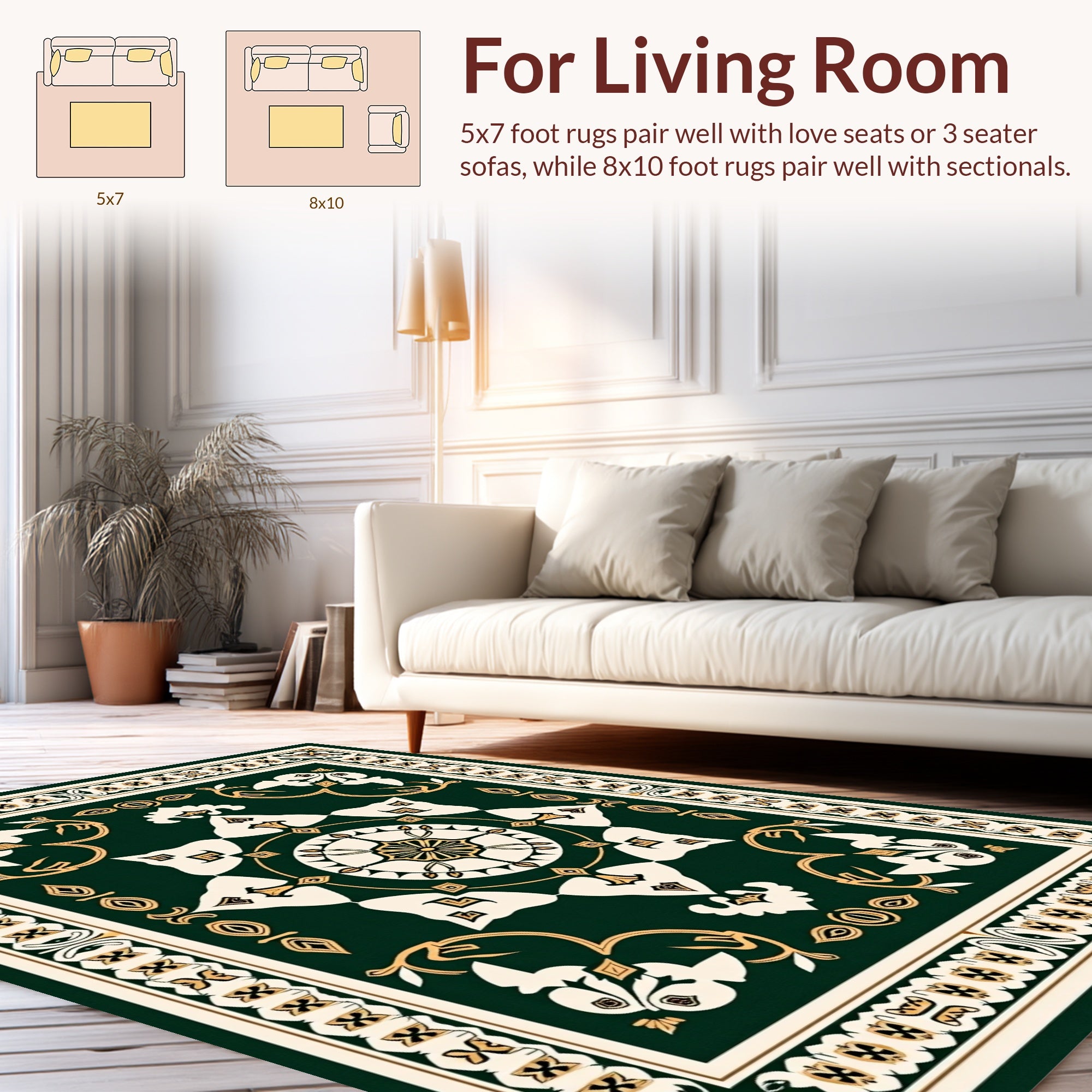 Emerald Gold Intricate Floral Pattern Rug