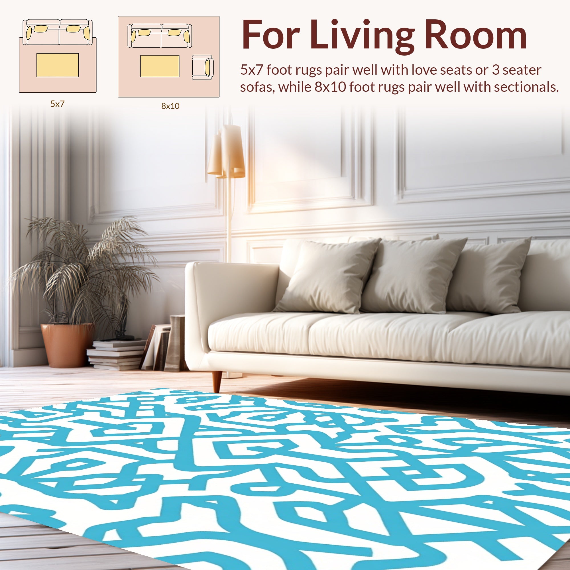 Blue Geometric Maze Pattern Rug