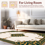 Ornate Teal Gold Scroll-Patterned Rug