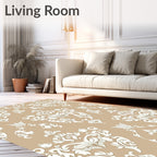 Cream White Ornate Damask Lace Rug