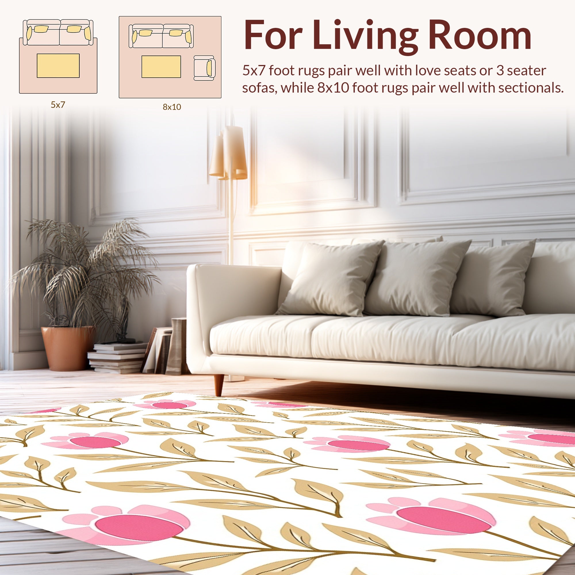 Pink Tulip Floral Branches Pattern Rug