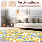 Sunlight Yellow Blue Damask Tile Rug