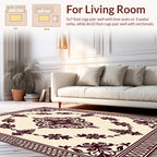 Cream Burgundy Ornamental Floral Pattern Rug