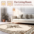 Ornate Scrollwork Brown Cream Pattern Rug