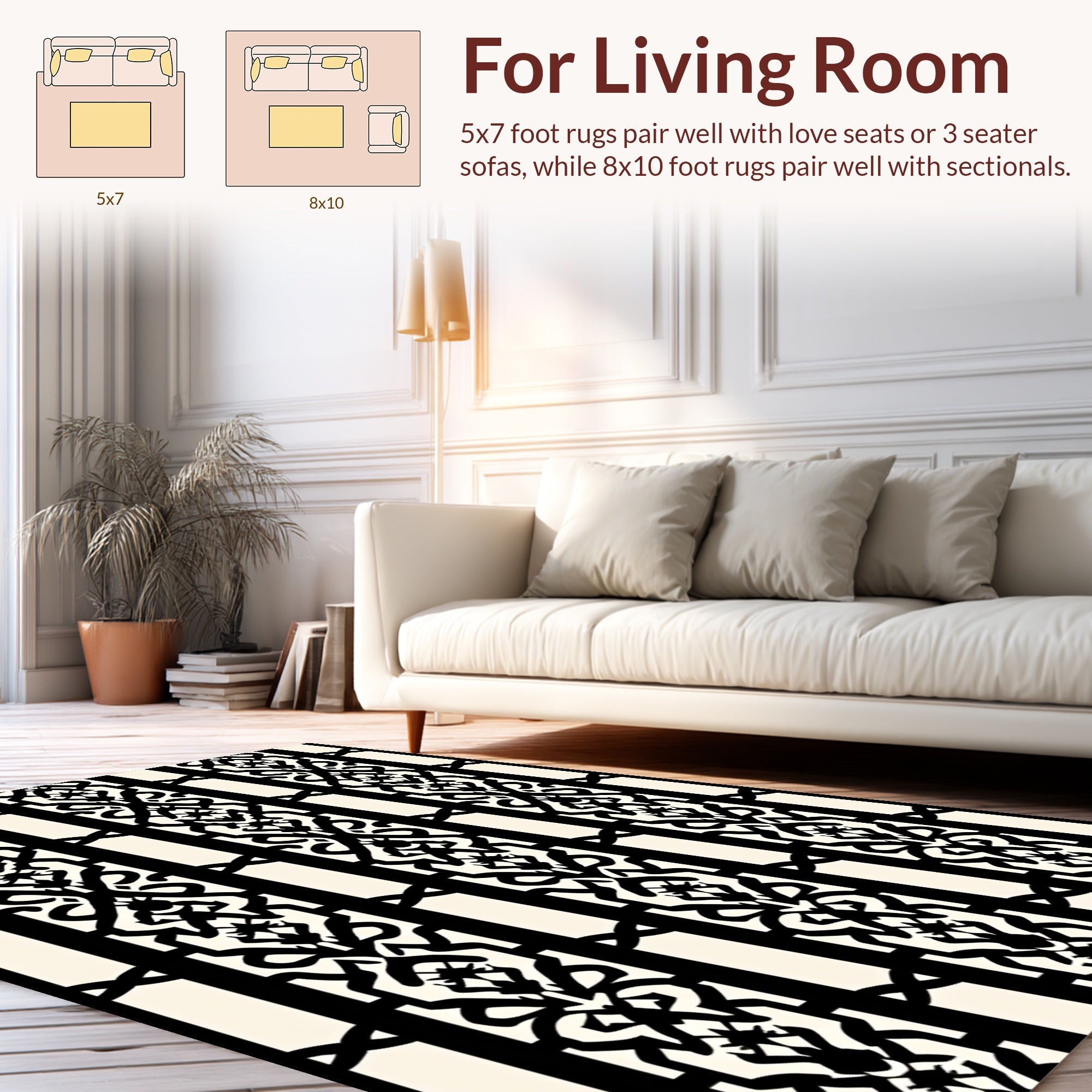 Black Intricate Paisley Stripes Rug
