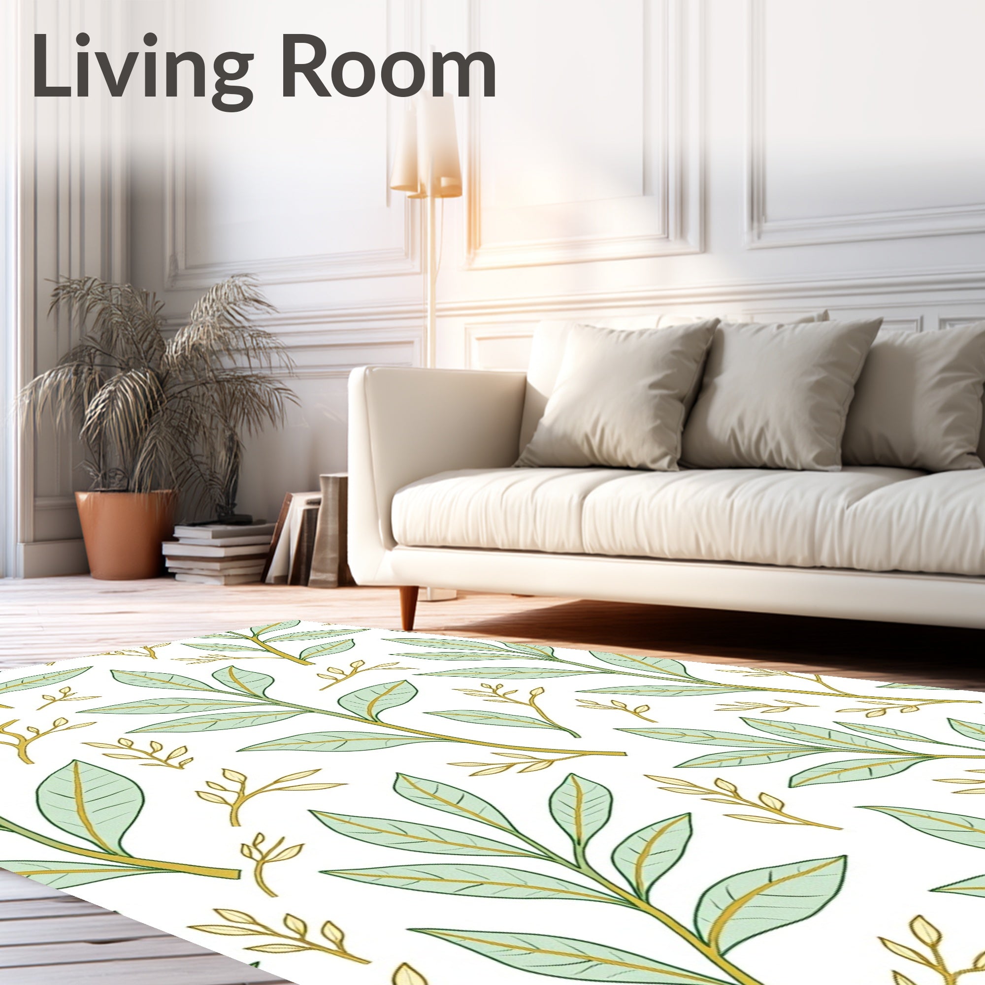 Soft Green Leafy Branches Whimsical Art Rug