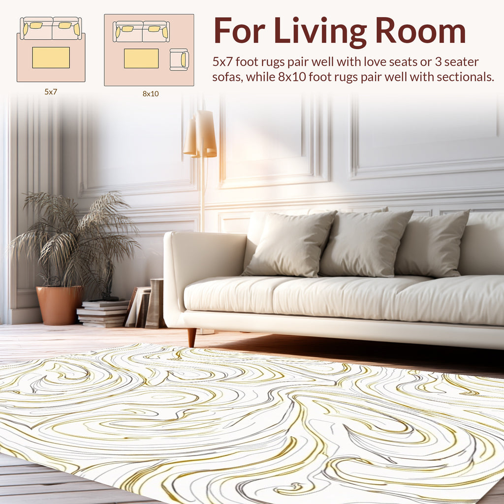 Abstract Swirl Gold and Grey Lines Rug
