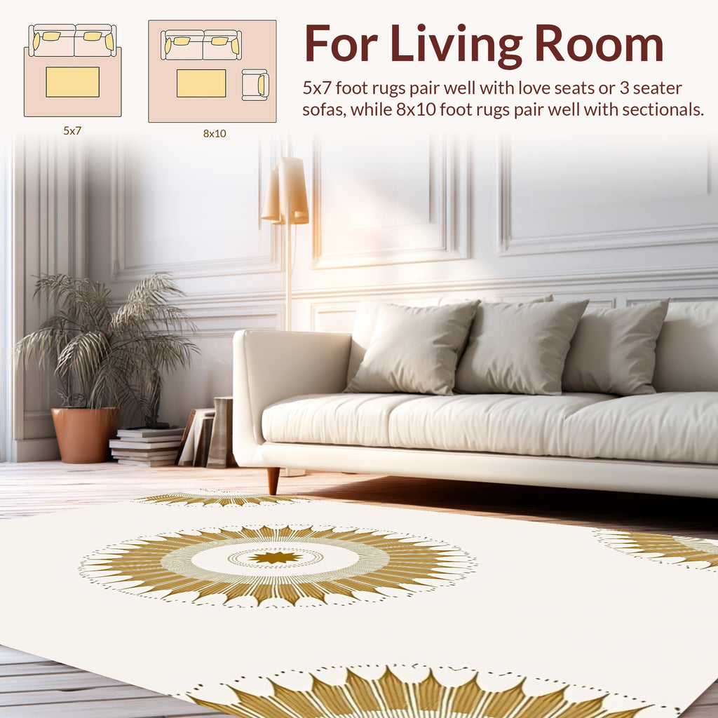 Golden Sunburst Mandala Pattern Rug