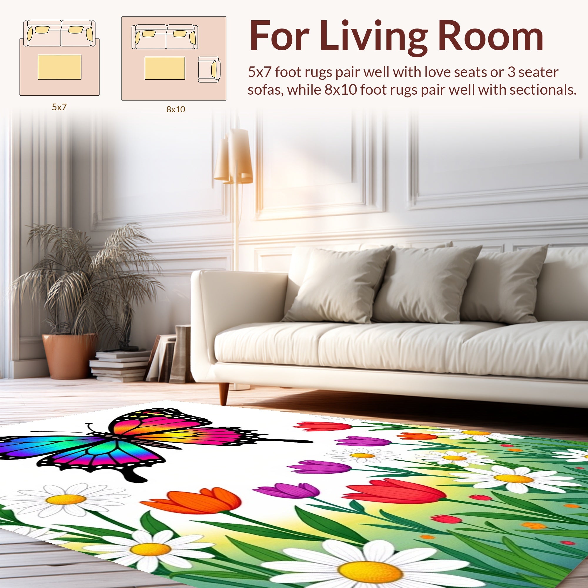 Butterfly Daisy Filled Meadow Design Rug