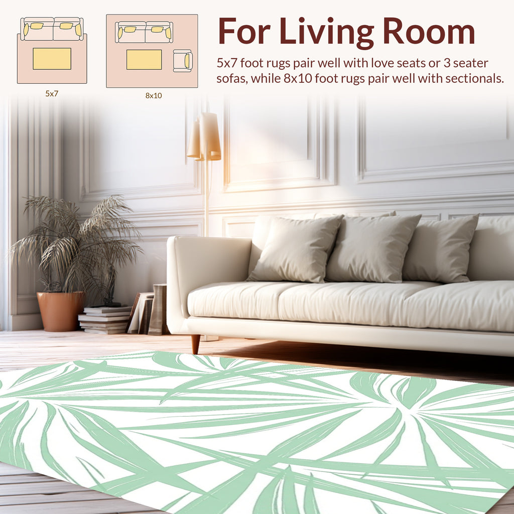 Pale Green Leafy Abstract Pattern Rug