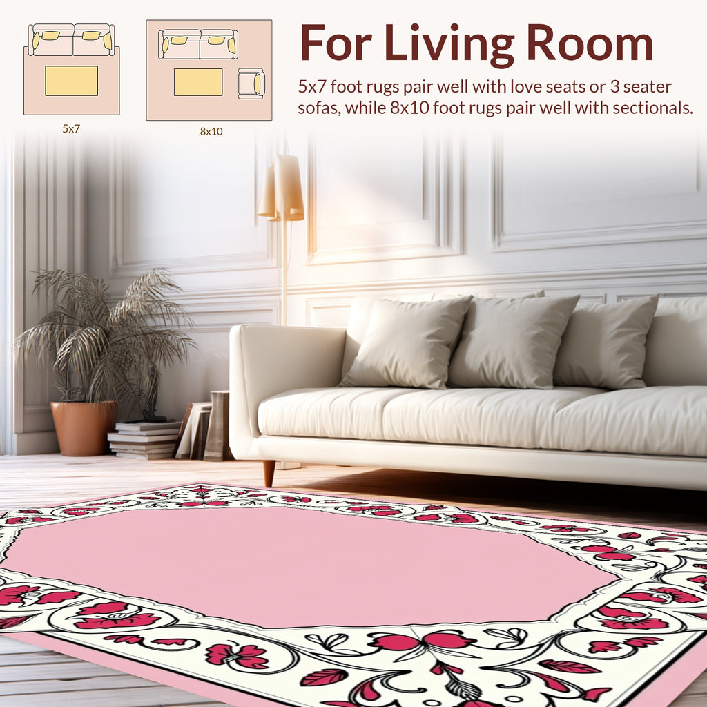 Floral Vine With Dark Pink Accent Accents Rug
