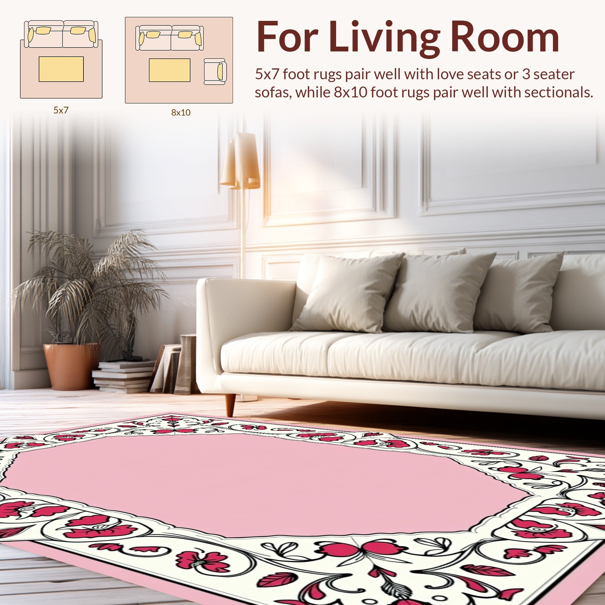 Floral Vine With Dark Pink Accent Accents Rug