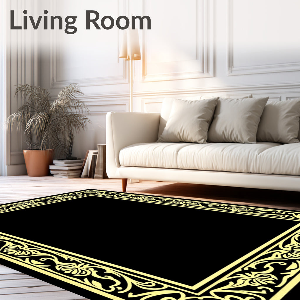 Ornate Yellow Floral Frame Design Rug