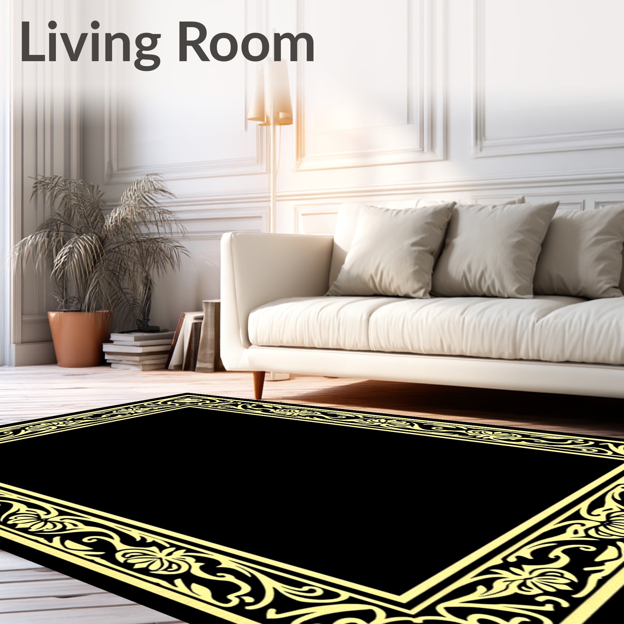 Ornate Yellow Floral Frame Design Rug
