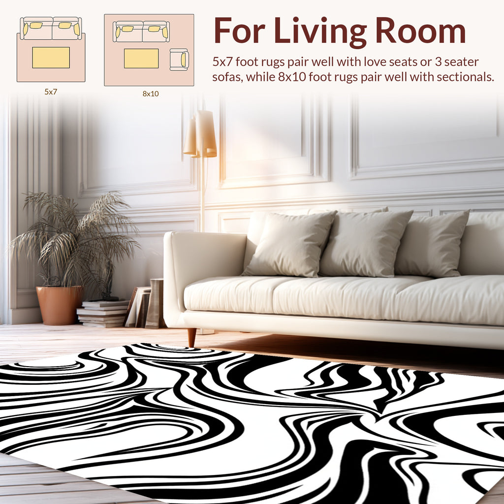 Abstract Swirls Black White Pattern Rug