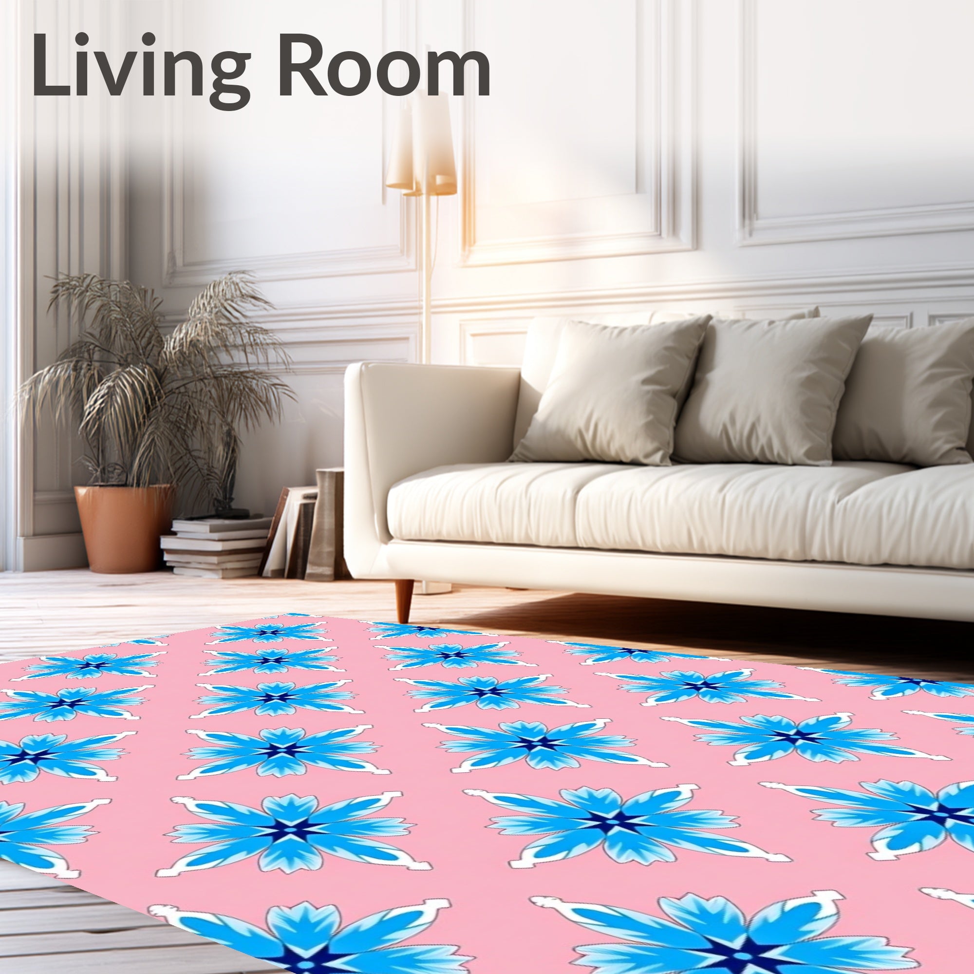 Pink Blue Floral Medallion Repeating Rug