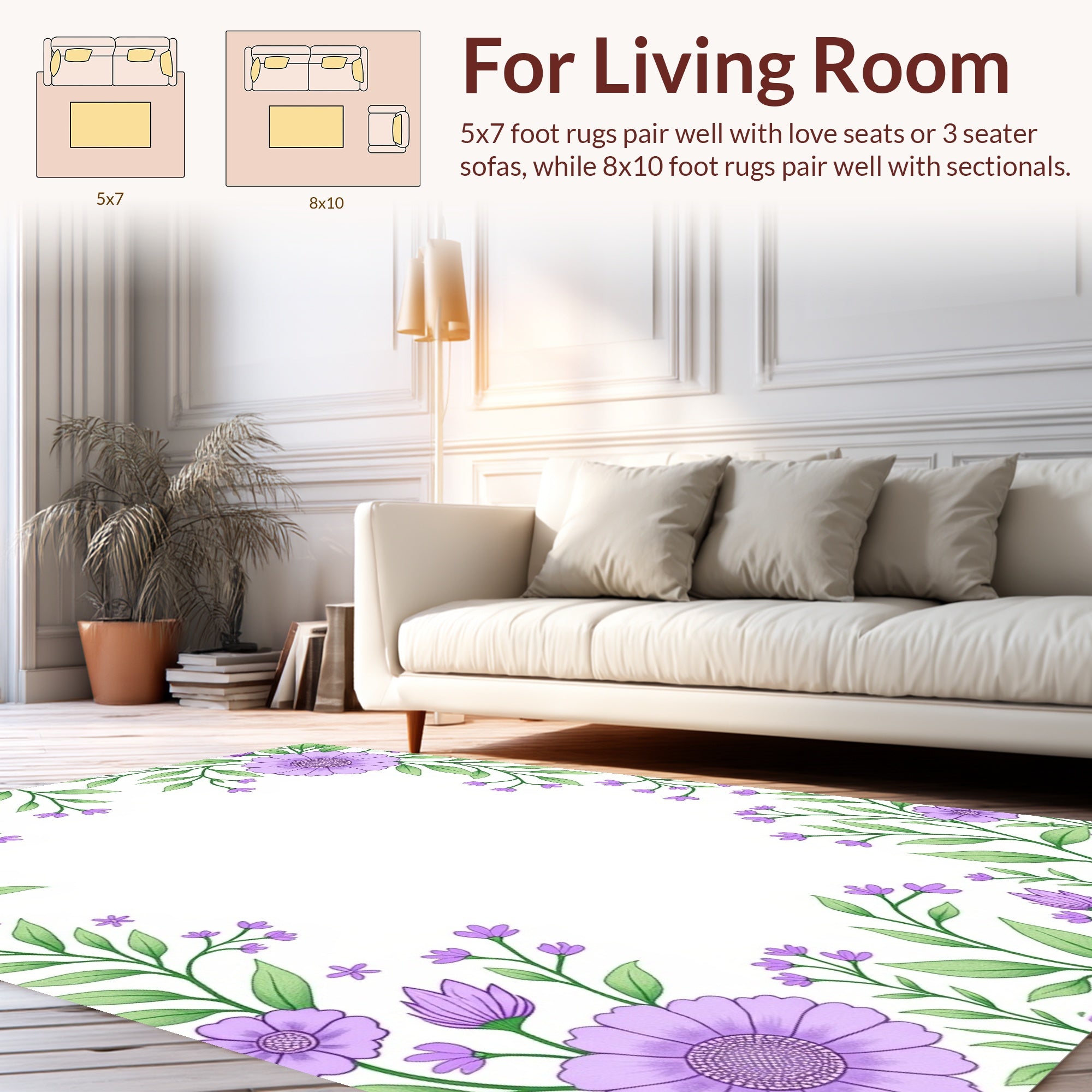 Purple Floral Vines Contemporary Design Rug