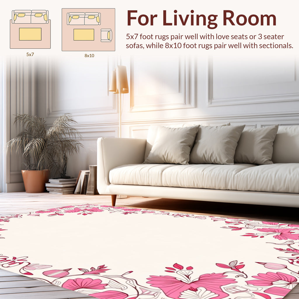Ornate Pink Floral Swirl Design Rug