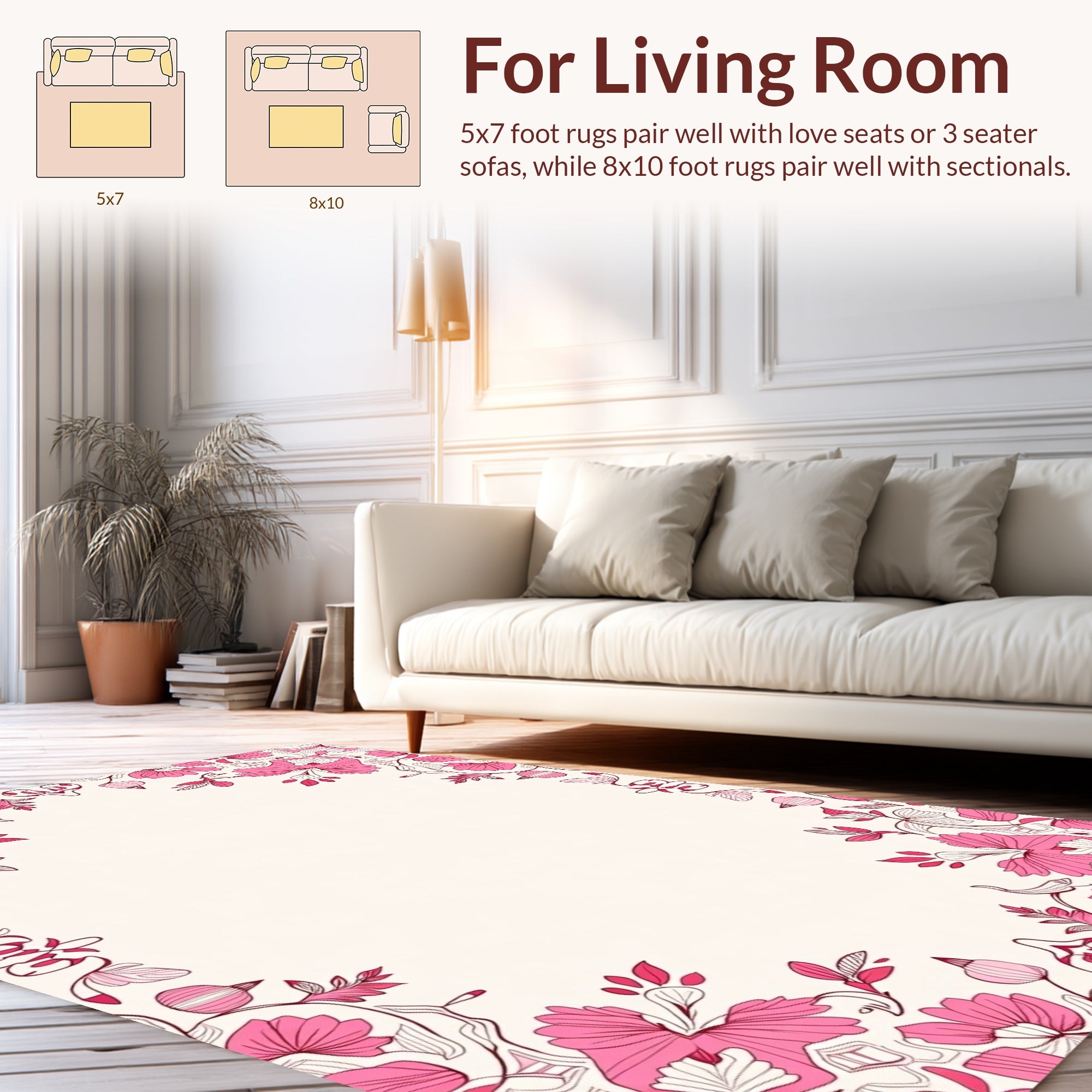 Ornate Pink Floral Swirl Design Rug