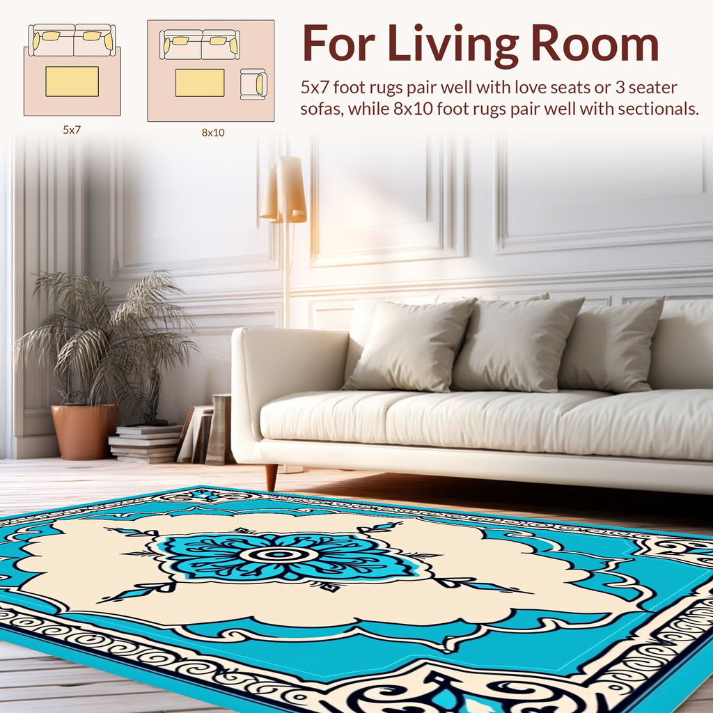 Turquoise And Beige Floral Medallion Rug